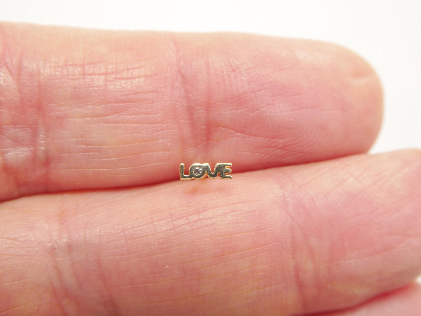 14k real solid yellow gold love letters stud nose ring