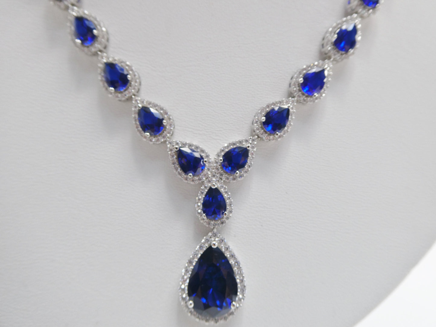 real 925 sterling silver teardrop blue sapphire women necklace