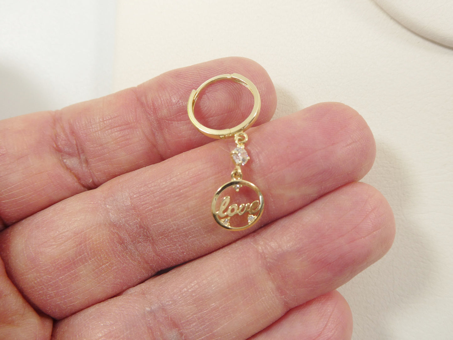 10k real yellow gold love dangle plain huggie earring