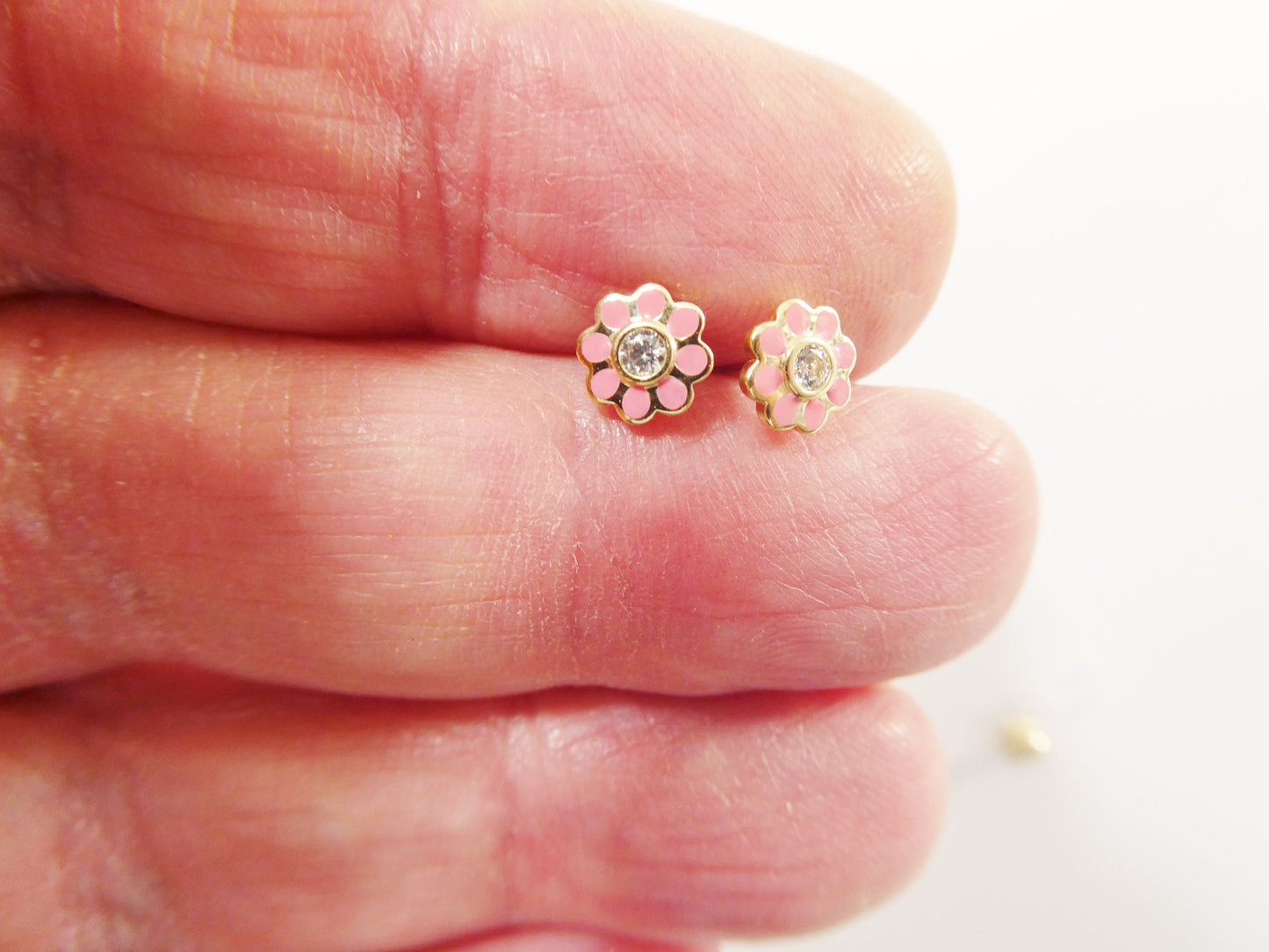 10k real solid gold kids enamel flower screw post earrings