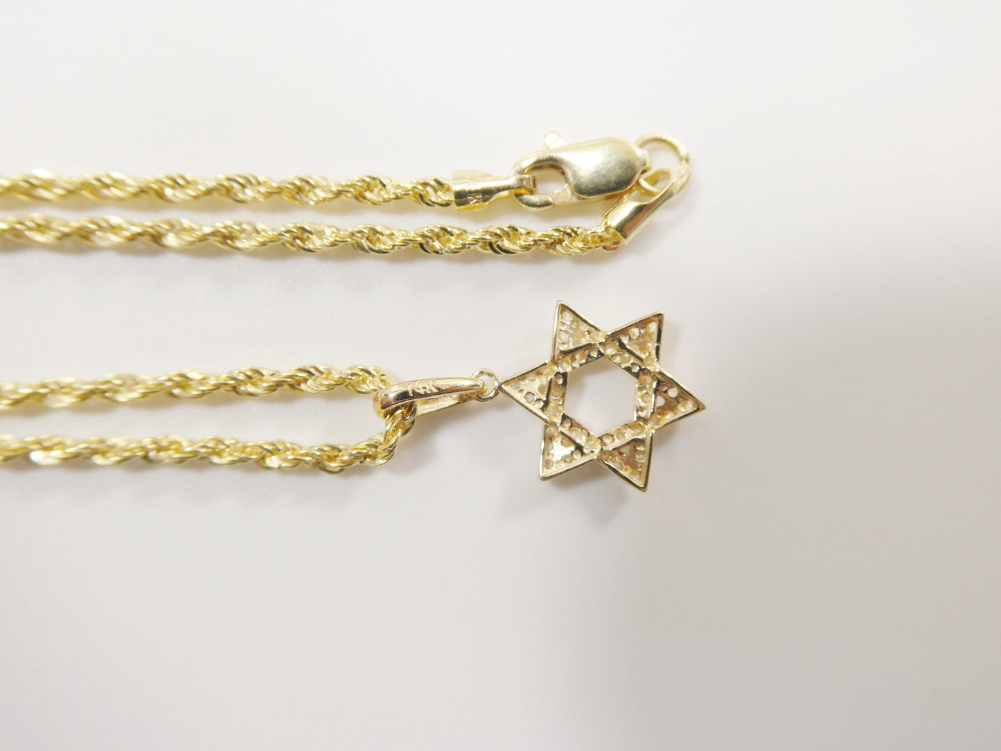 14k real solid yellow gold star David pendent and rope necklace
