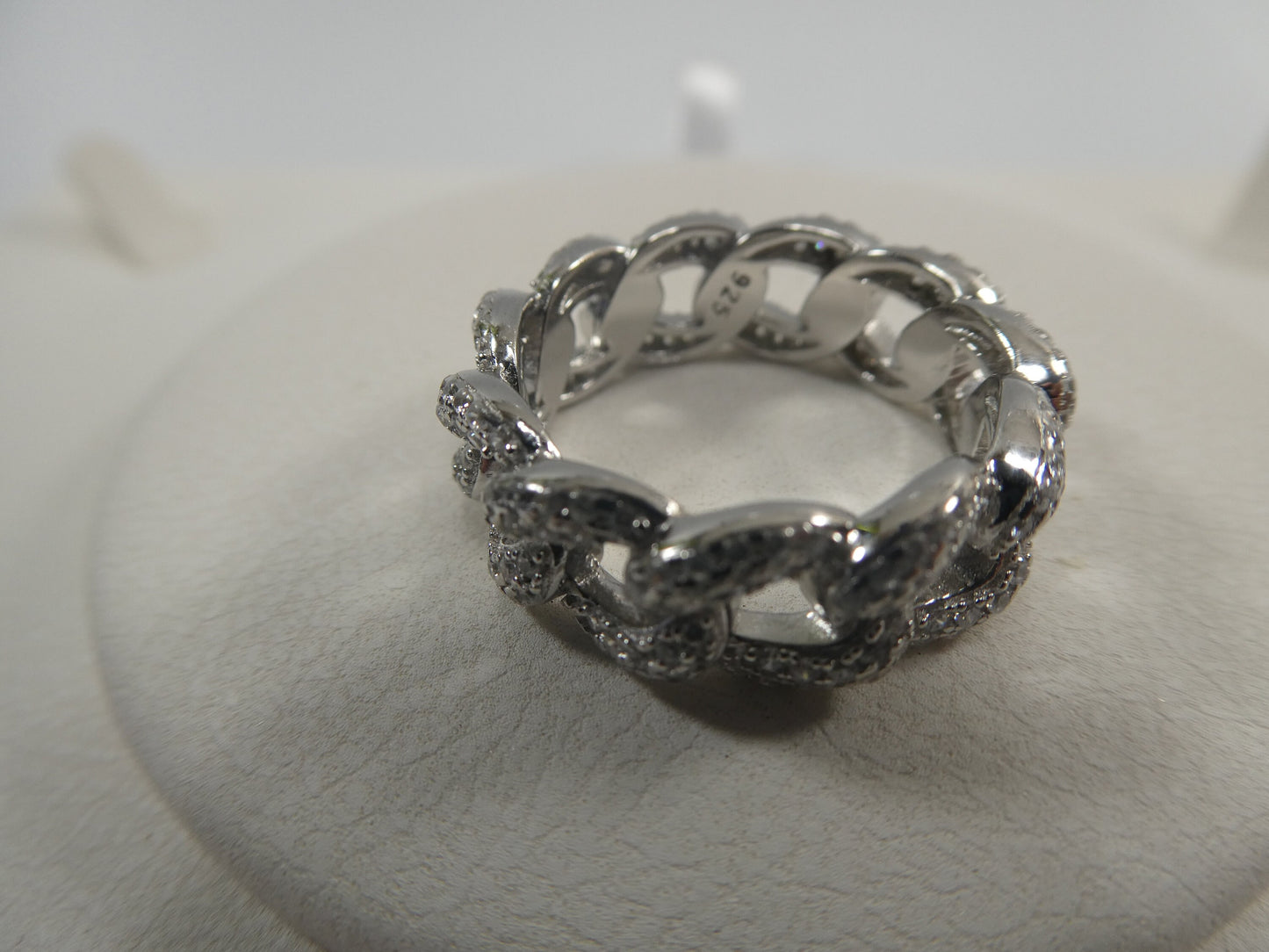 real 925 sterling silver Monaco curb link full icy prong setting ladies ring