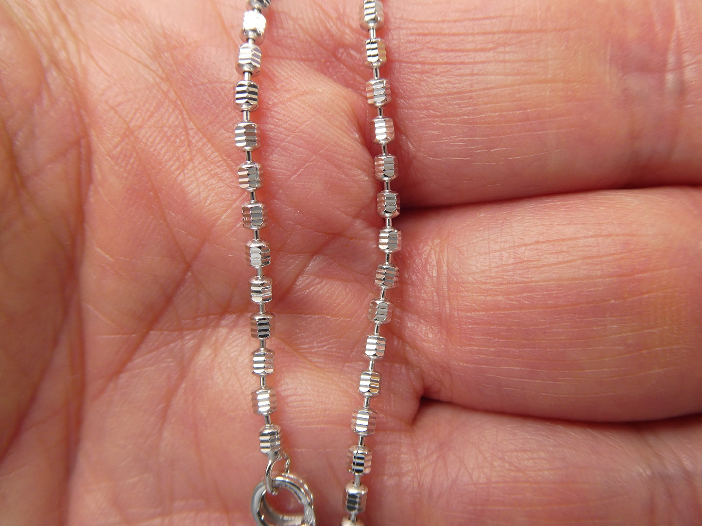 Real 925 sterling silver 10 inch bead anklet 14k white gold finish