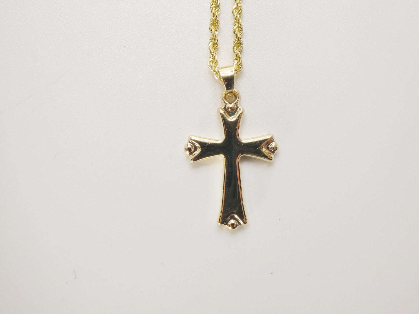 14k real solid yellow gold super polish cross pendent and robe necklace
