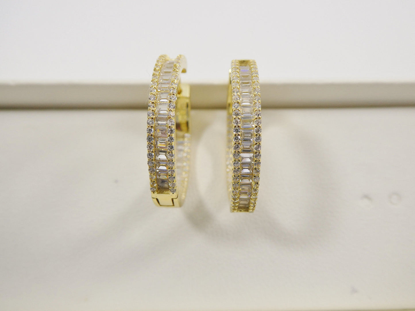 real 925 sterling silver 14k yellow gold color finish baguette setting earring