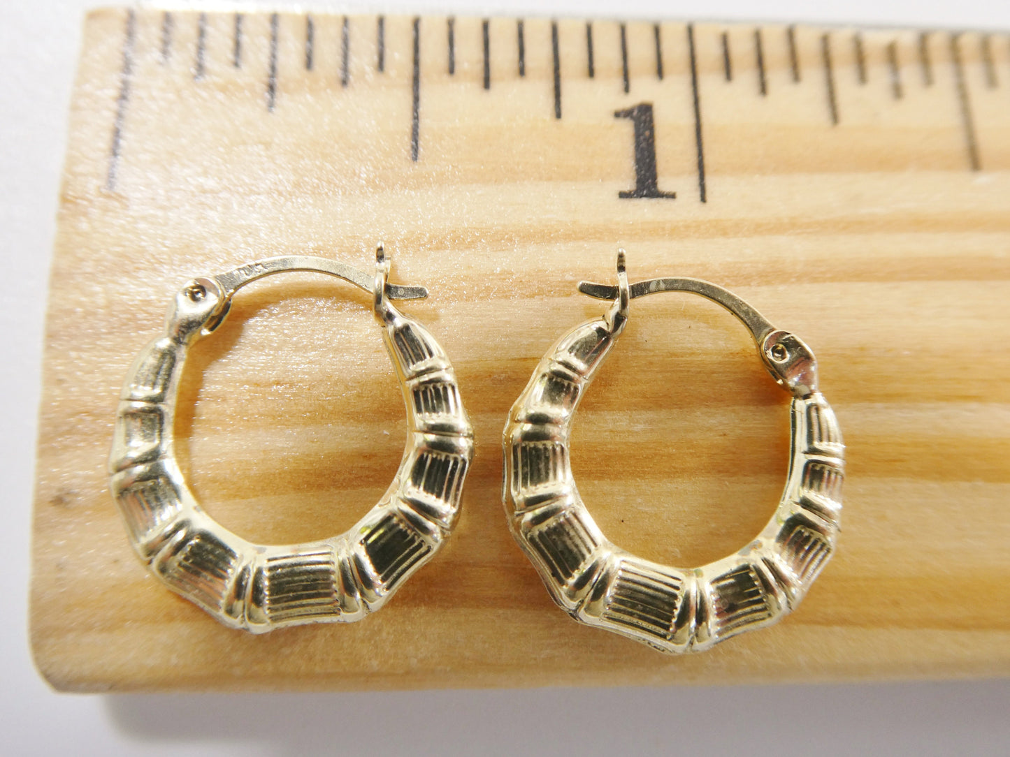 10k real solid yellow gold 14MM bamboo baby hoop earrings