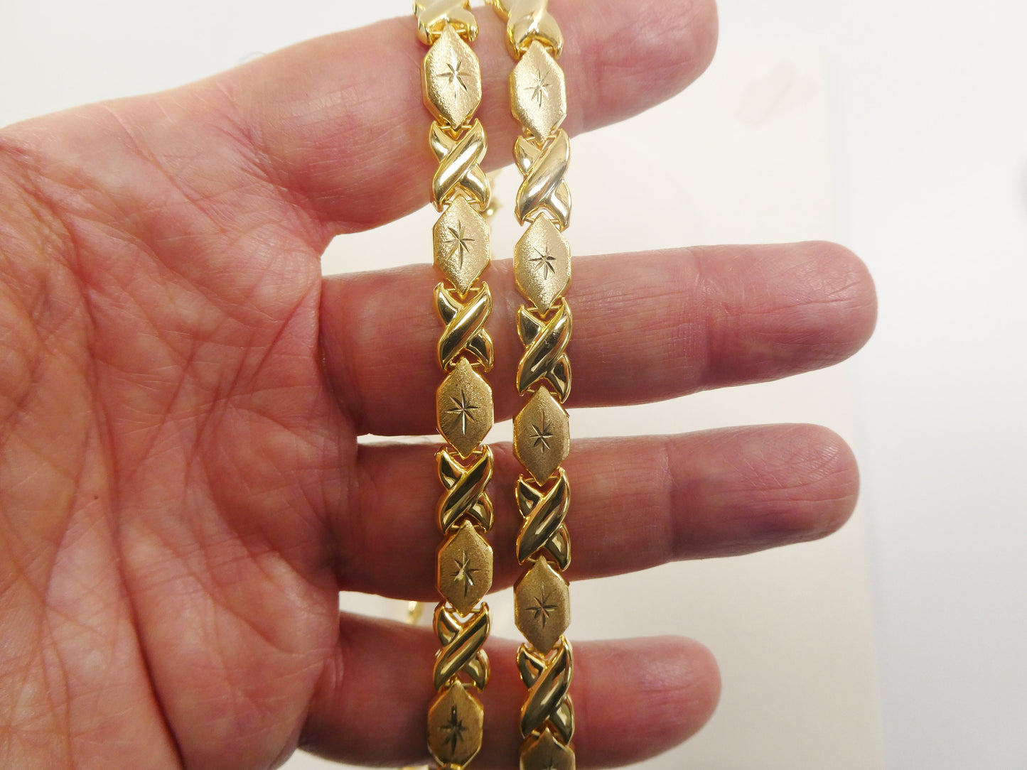 real 925 sterling silver xoxo hugs and kisses stampato set necklace and bracelet 14k gold color finish