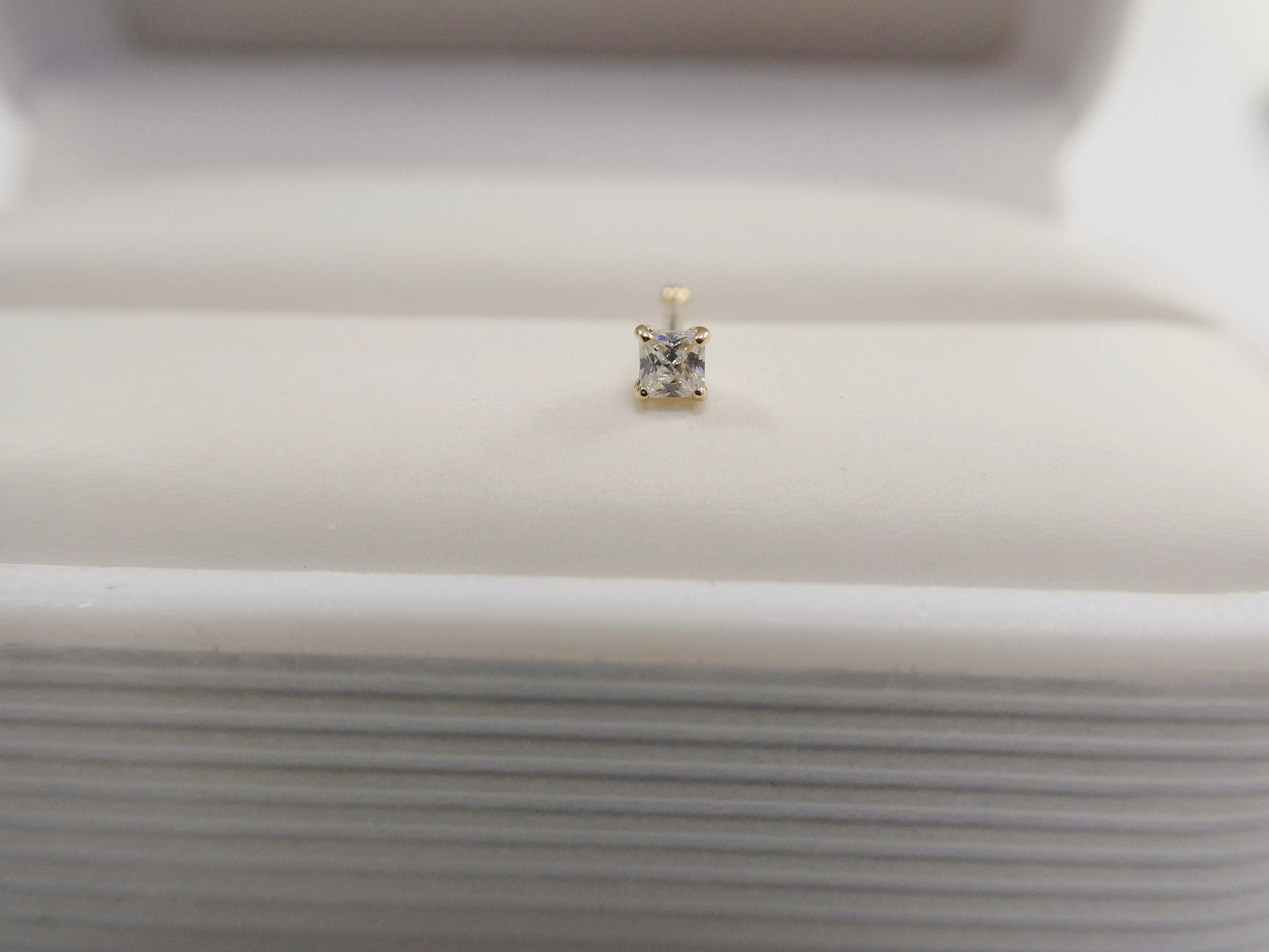 14k real solid yellow gold 2MM stone long post square stud nose ring