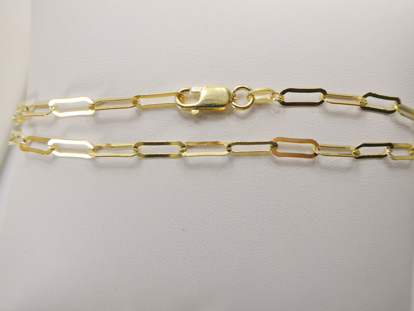 Real 925 sterling silver paperclip 10 inch anklet 14k yellow gold finish