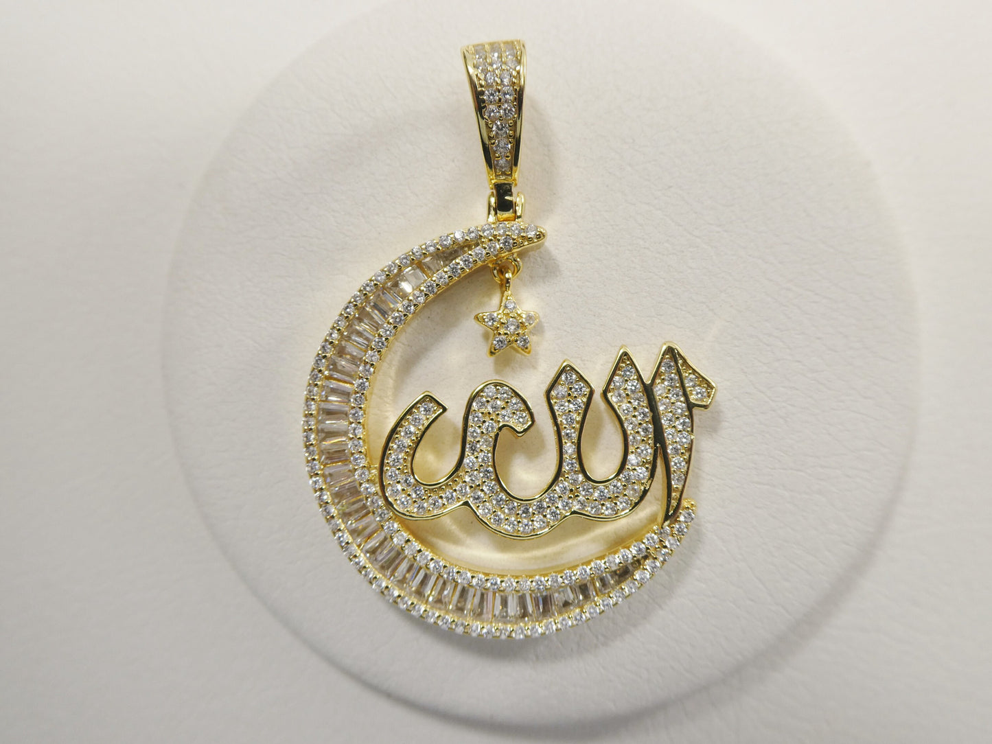 real 925 sterling silver large Muslim Allah pendent baguette stone charm