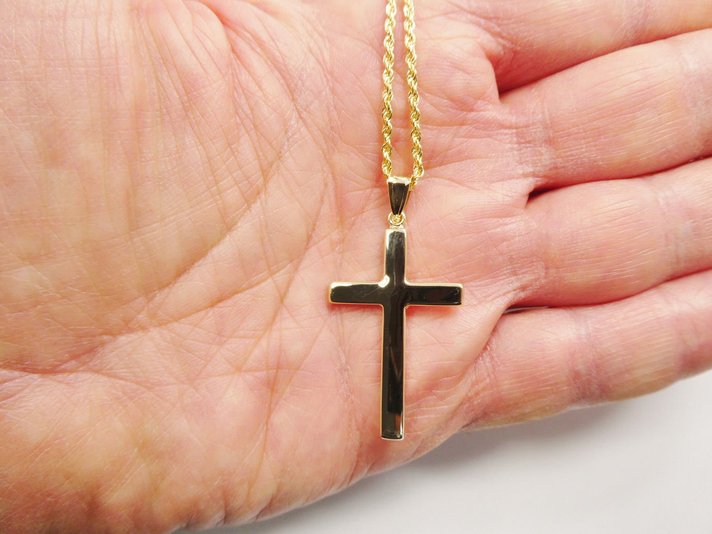 14k real solid yellow gold super polish cross pendent and robe necklace