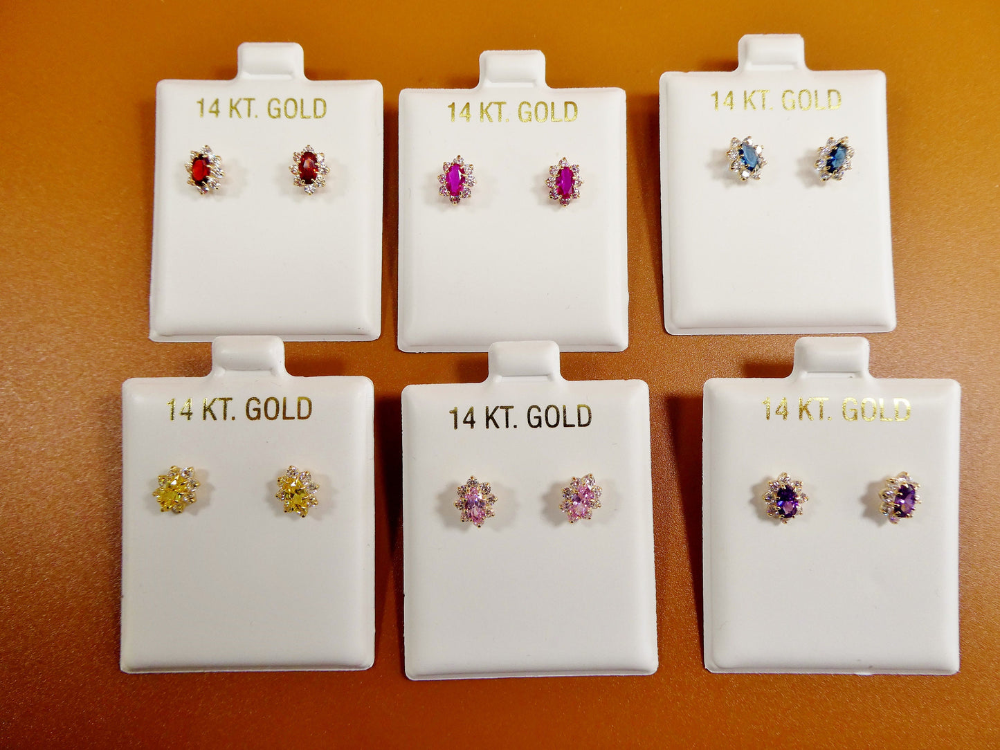 14k real solid yellow gold screw back children earrings birth stone oval shape