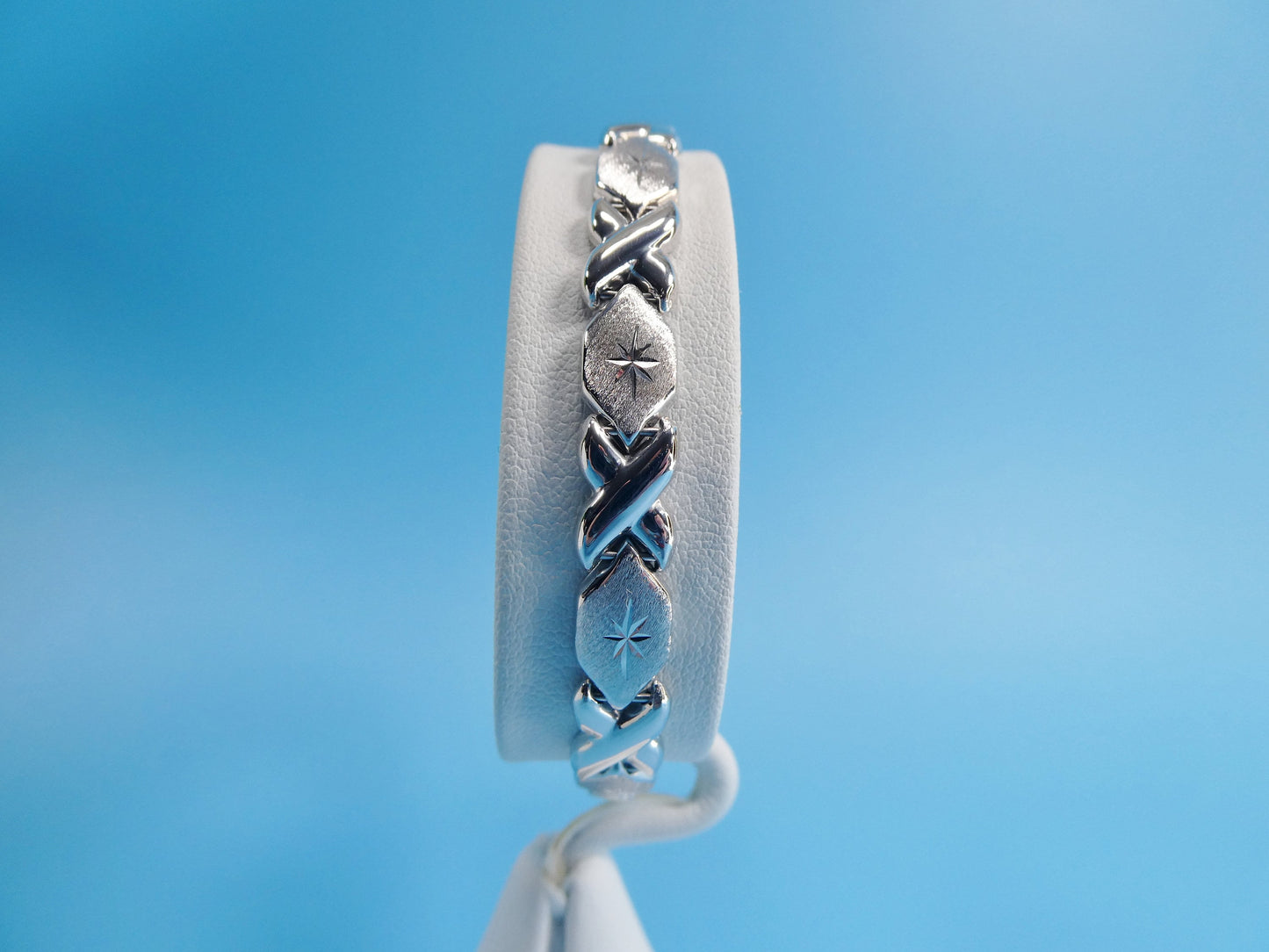 8 inch xoxo stampato bracelet 14k white gold color finish over real 925 sterling silver