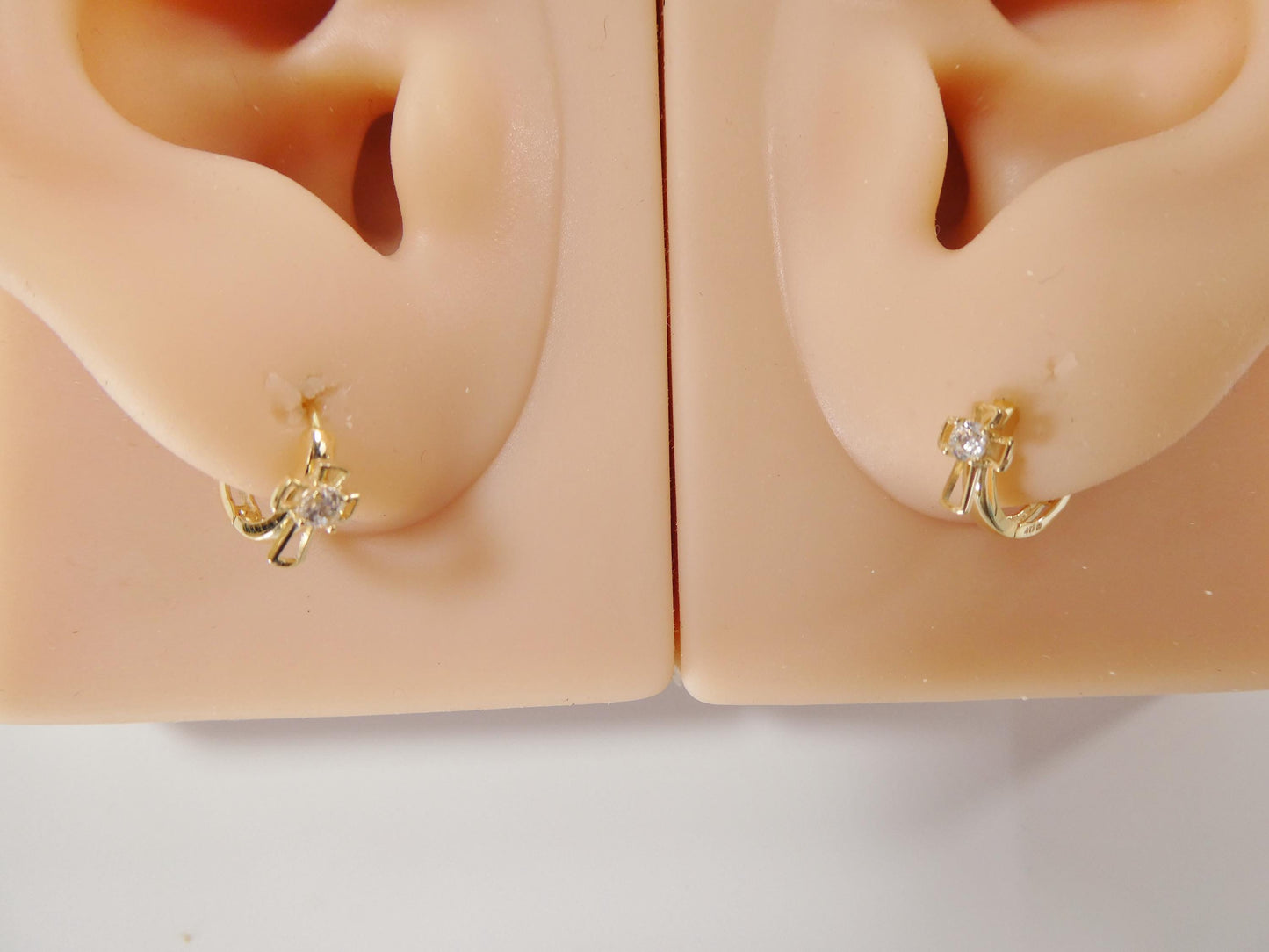 10k real solid yellow gold small huggie cross hoop fancy earring