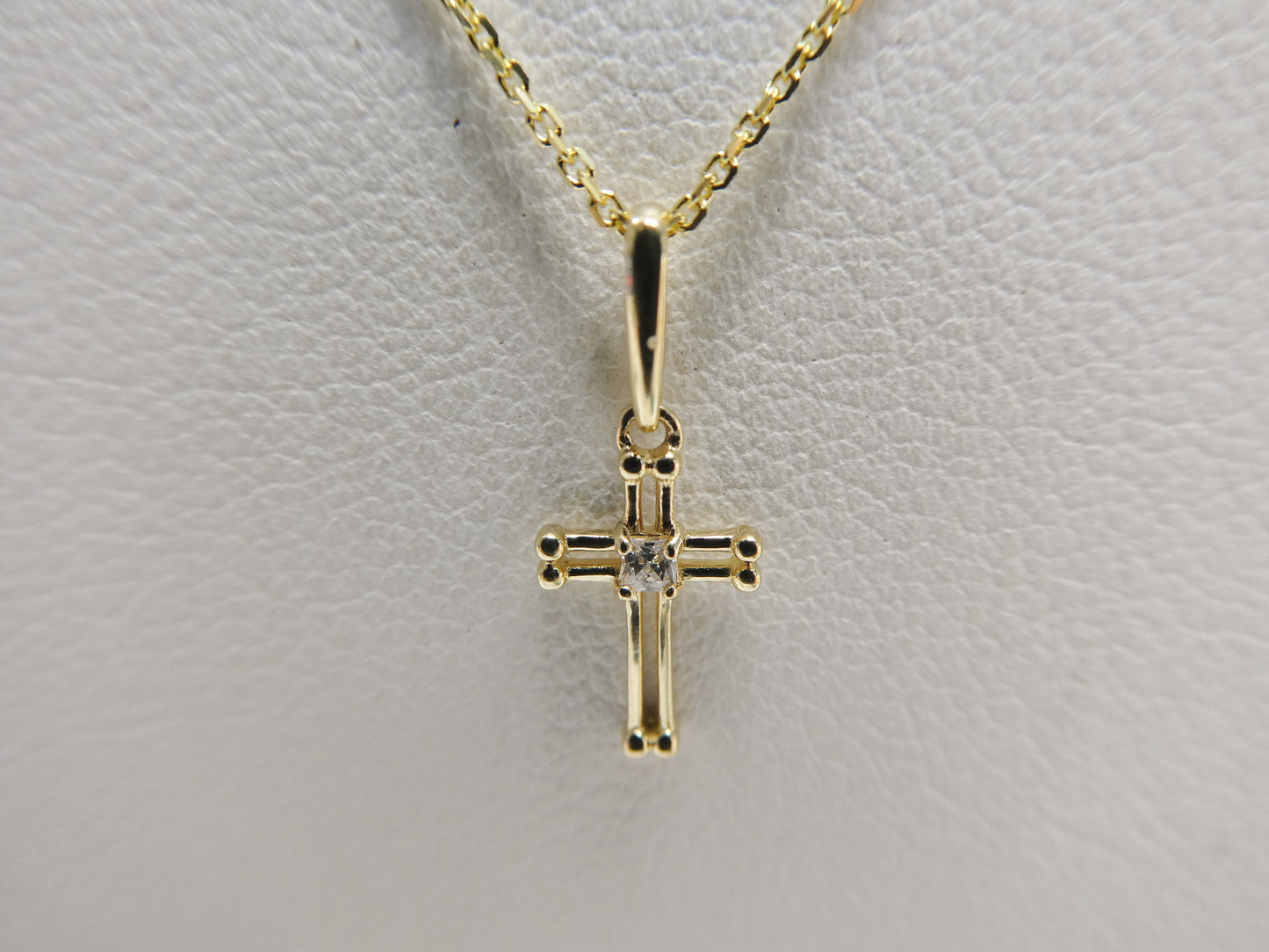 14k real solid yellow gold small cross pendent and cable necklace