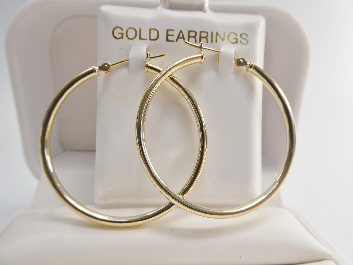 10k real solid yellow gold 2mm tube super polish hoop earrings