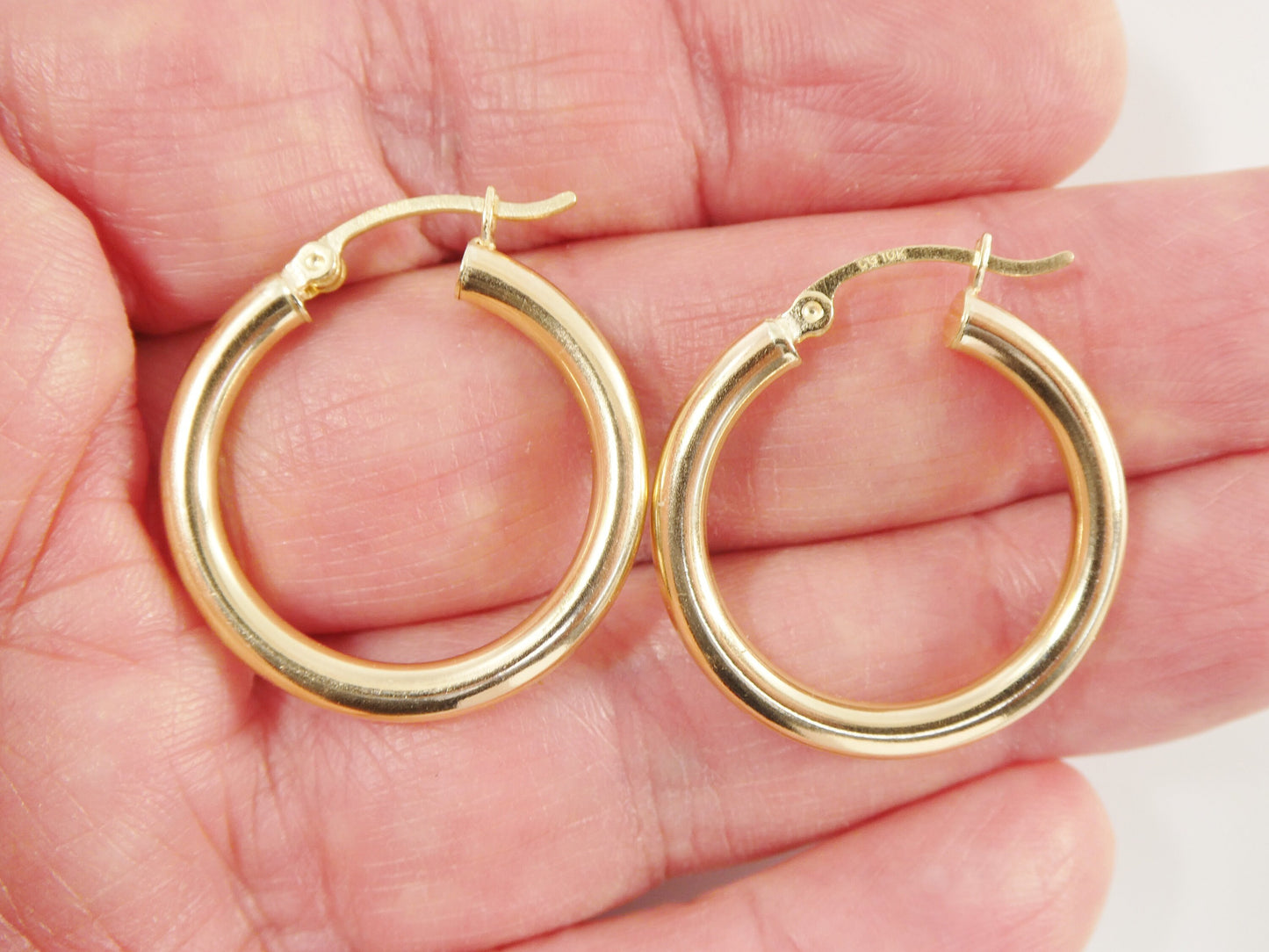real 10k solid yellow gold plain high polish 25mm hoop huggie earrings