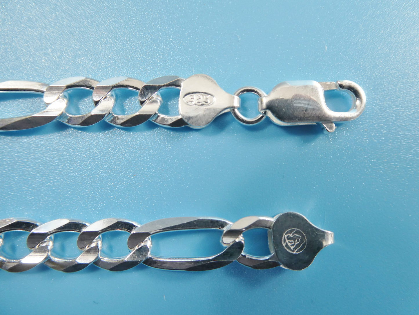 real 925 sterling silver 7.5mm Italian concave figaro solid chain lobster lock clasp