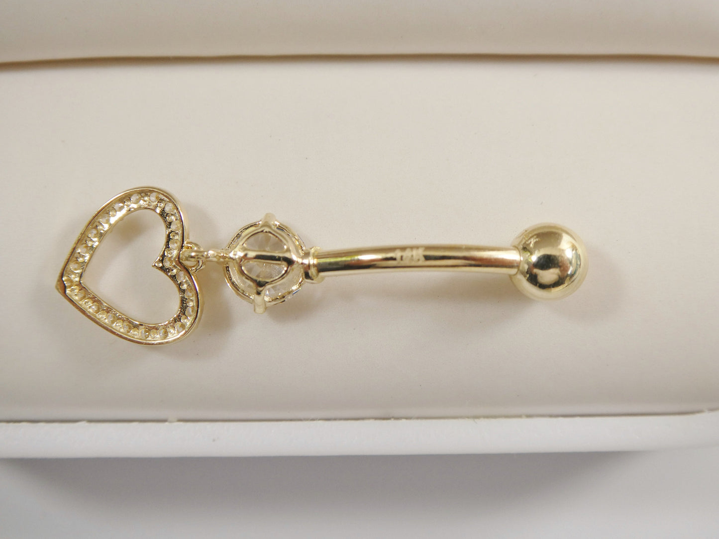 14k real solid yellow gold dangling heart belly button ring piercing