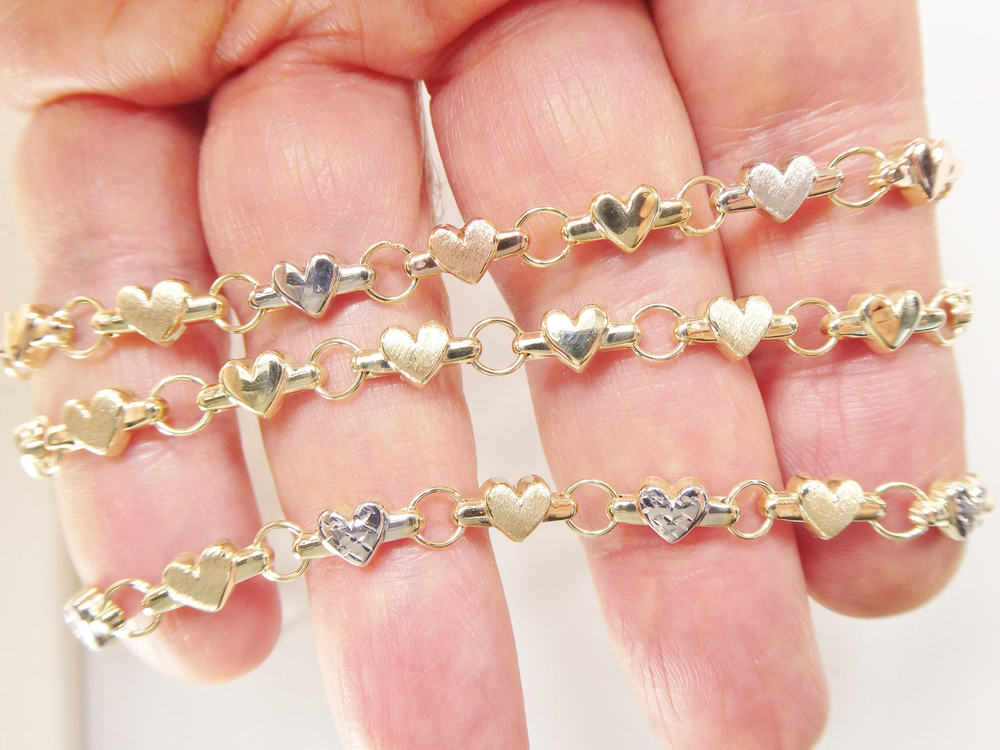 real 10k solid yellow gold x heart hugs and kisses 10 inch anklet bracelet