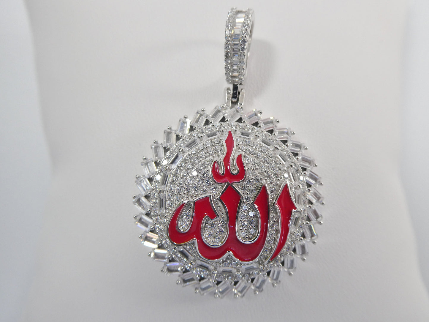 real 925 sterling silver large Muslim Allah pendent full ice stone charm