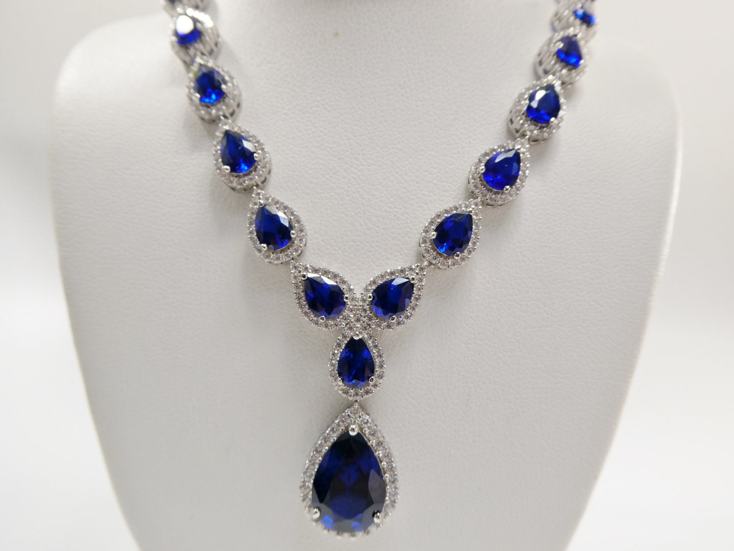 real 925 sterling silver teardrop blue sapphire women necklace