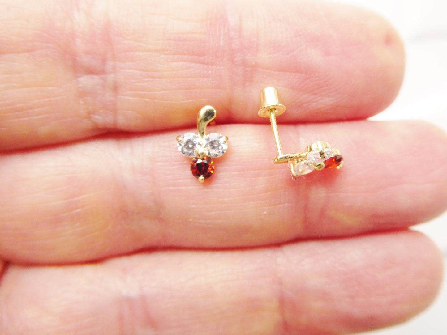 10k real solid yellow gold birthstone screw back children earrings flower shape