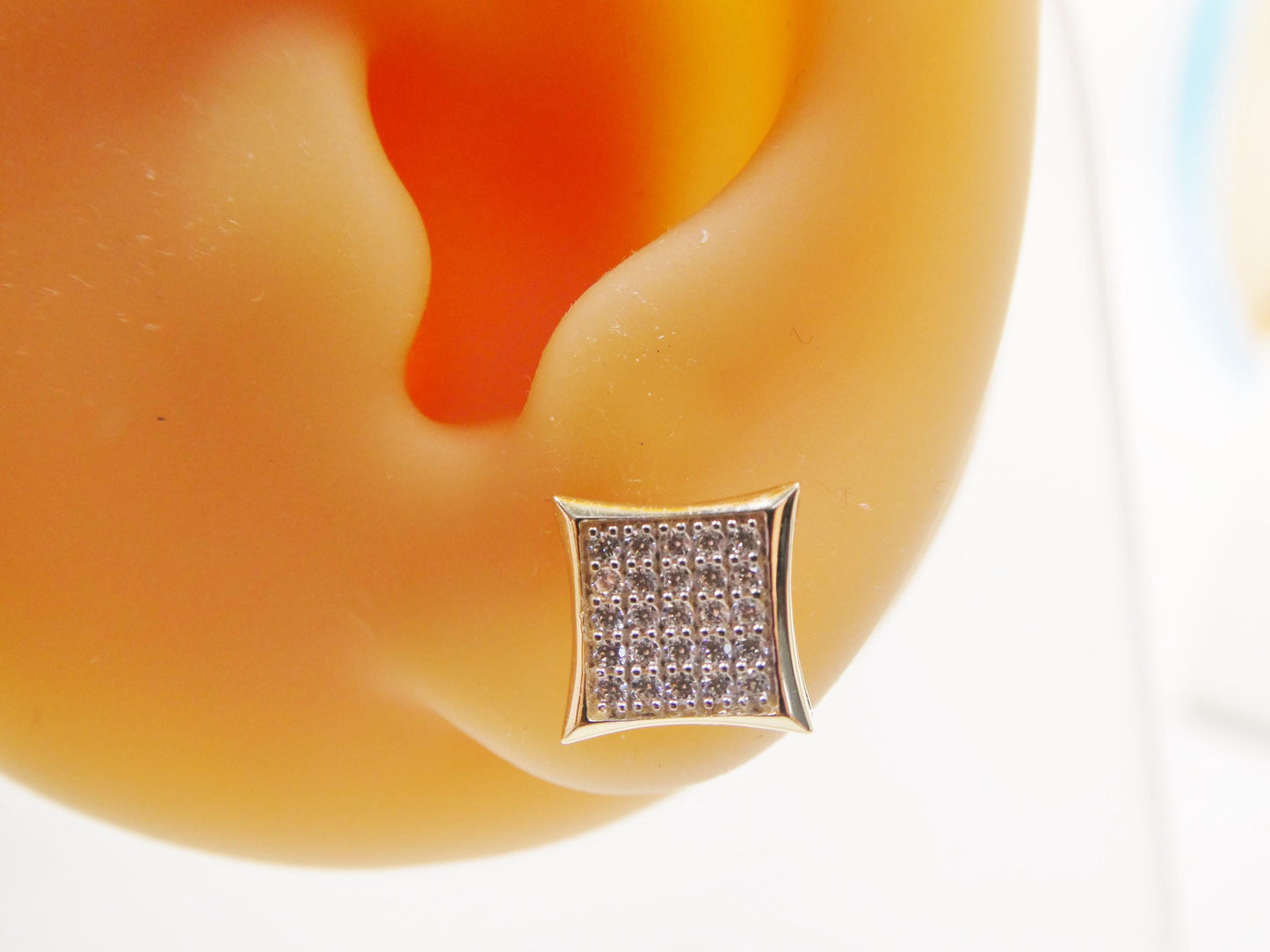real 10k solid yellow gold square kite shape push post stud earring