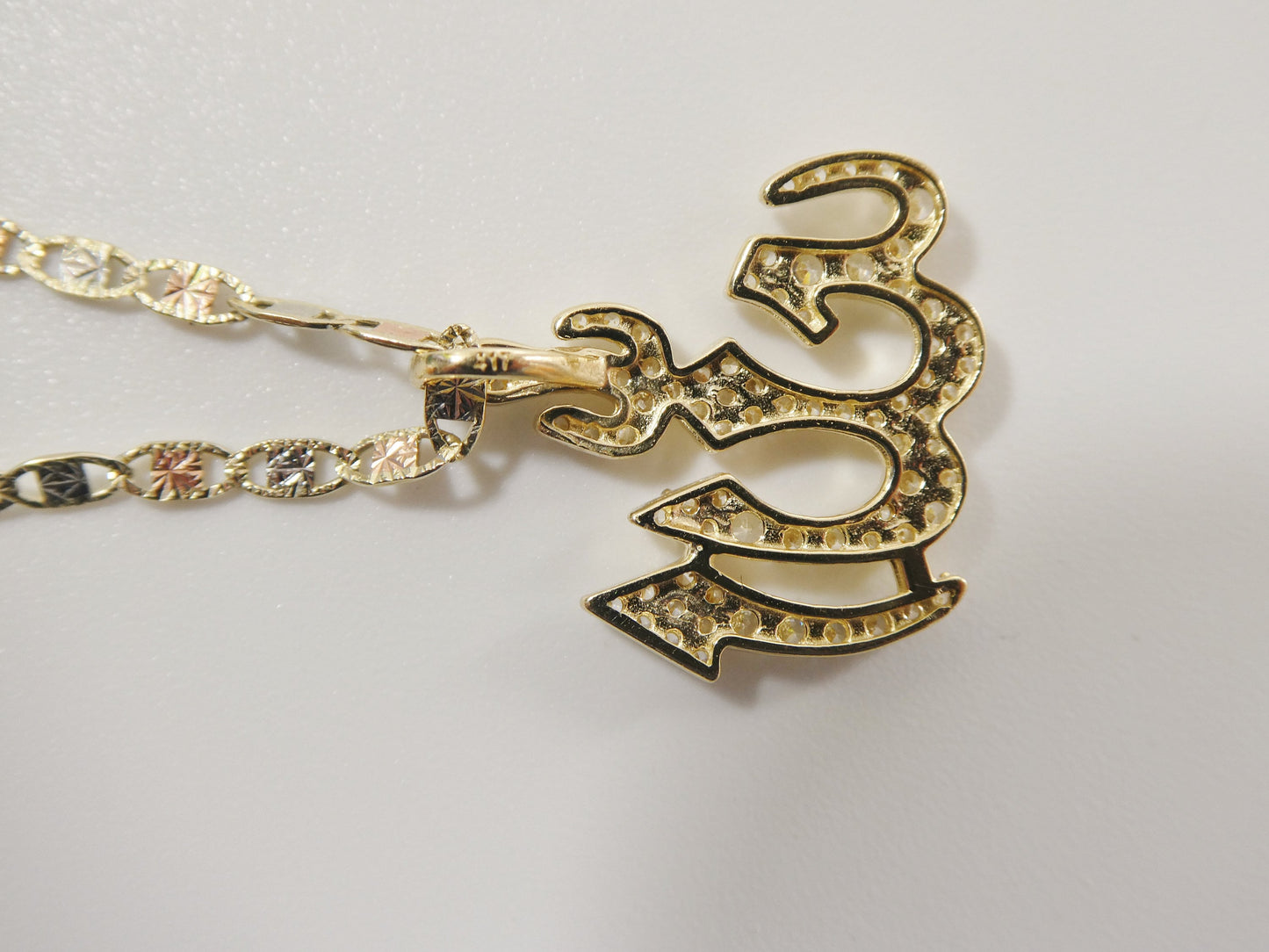 10k real solid yellow gold small ALLAH Muslim pendent and 16 inch Valentino necklace