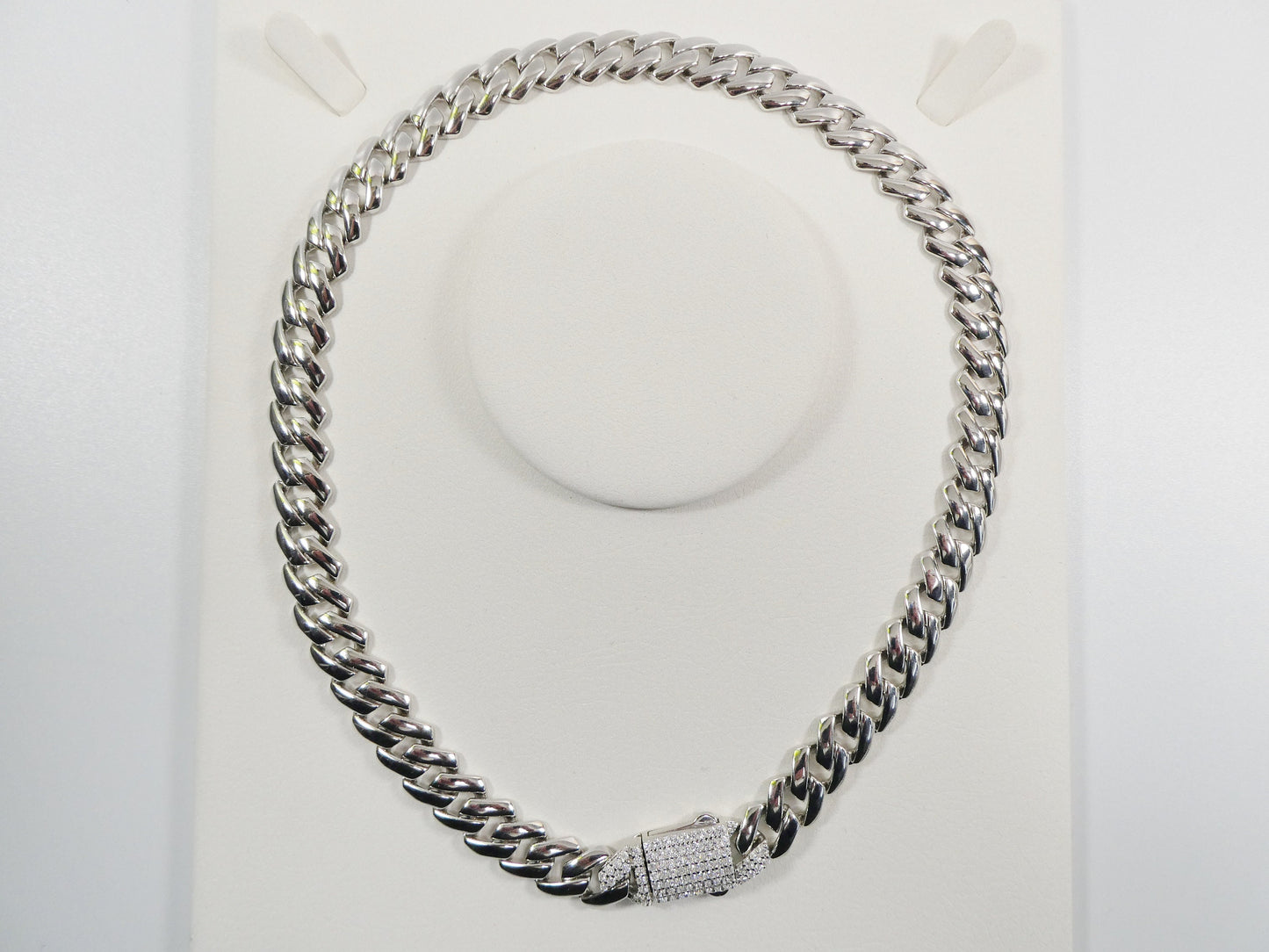 11mm real 925 sterling silver Monaco style bracelet and necklace 14k white gold finish