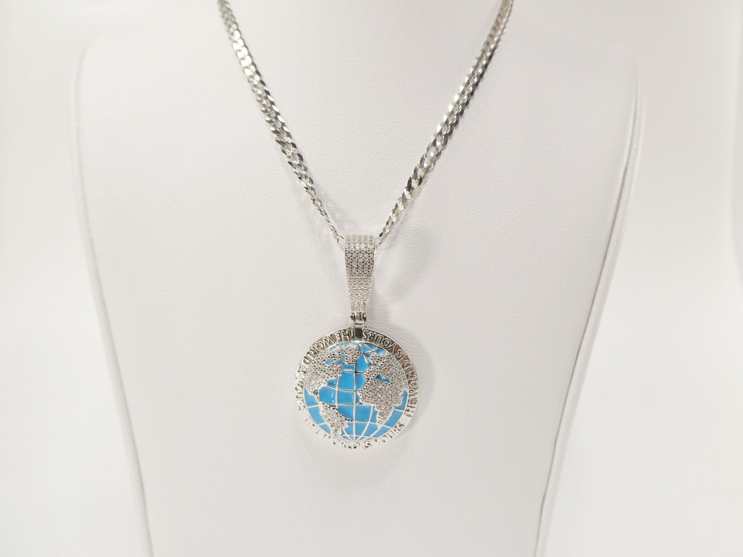 real 925 sterling silver enamel globe pendent necklace