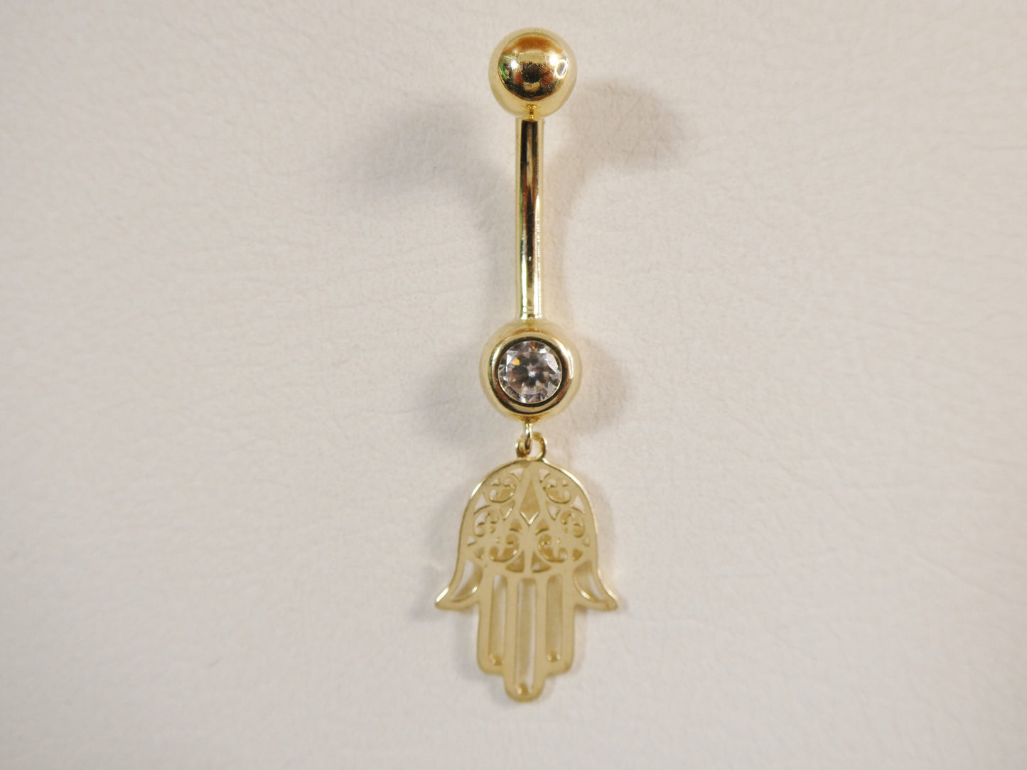 14k real solid yellow gold dangling hamsa hand belly button ring piercing