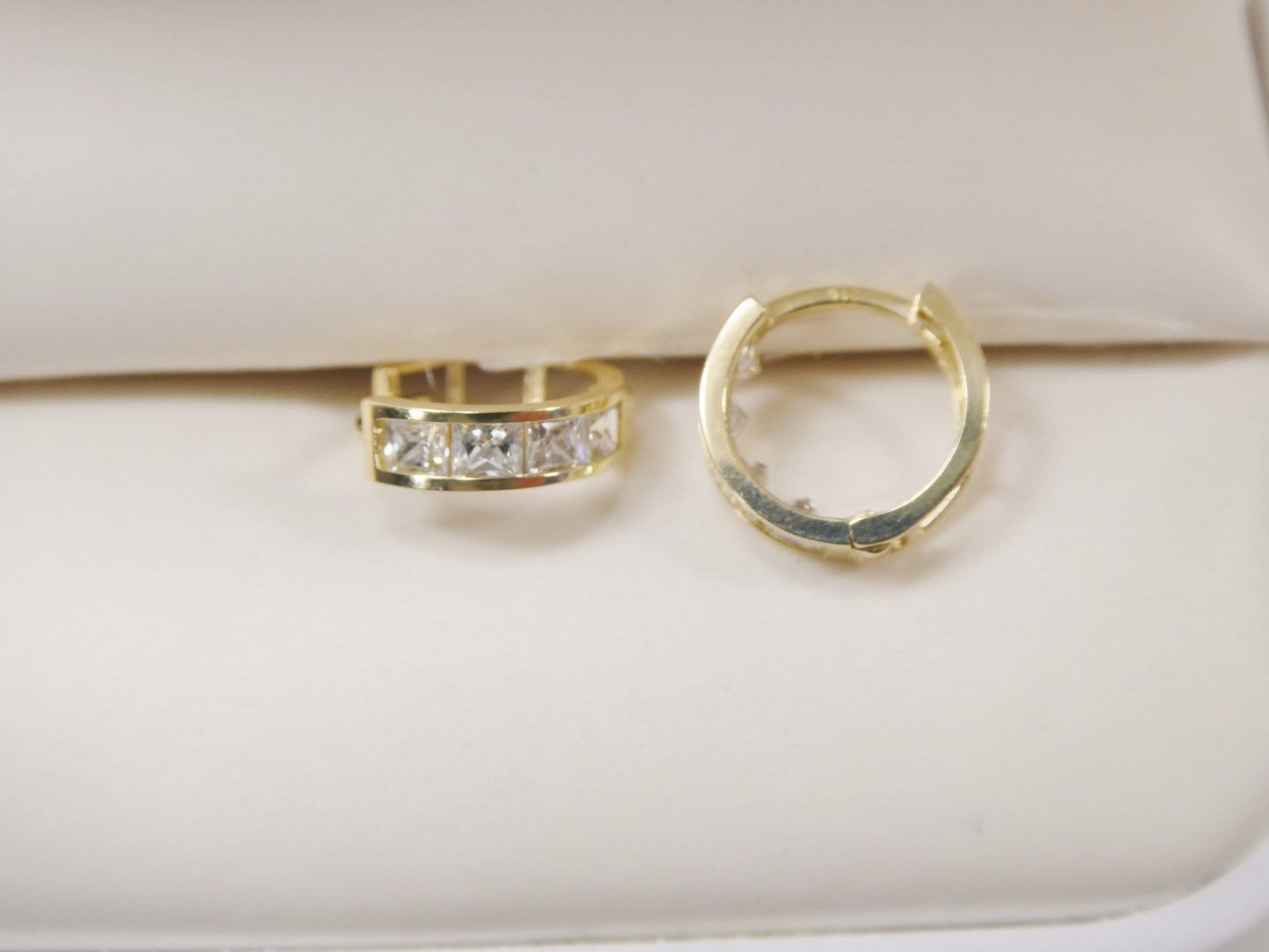 real 10k solid yellow gold square-cut stone hoop huggie earring