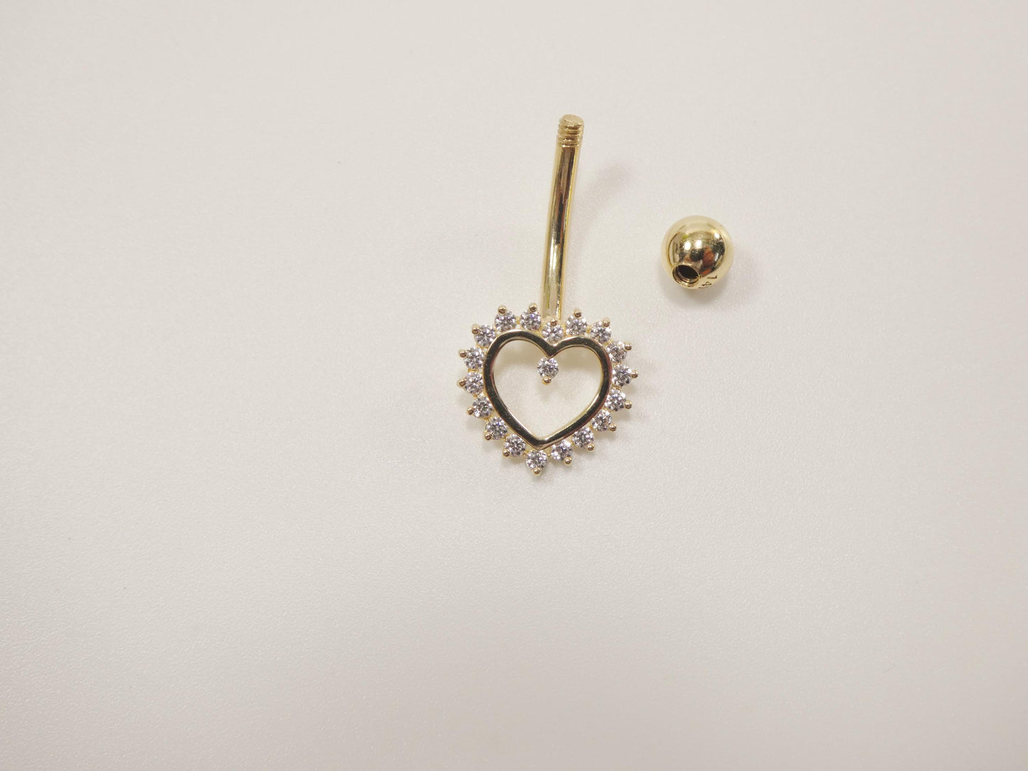 14k real solid yellow gold heart belly button ring piercing