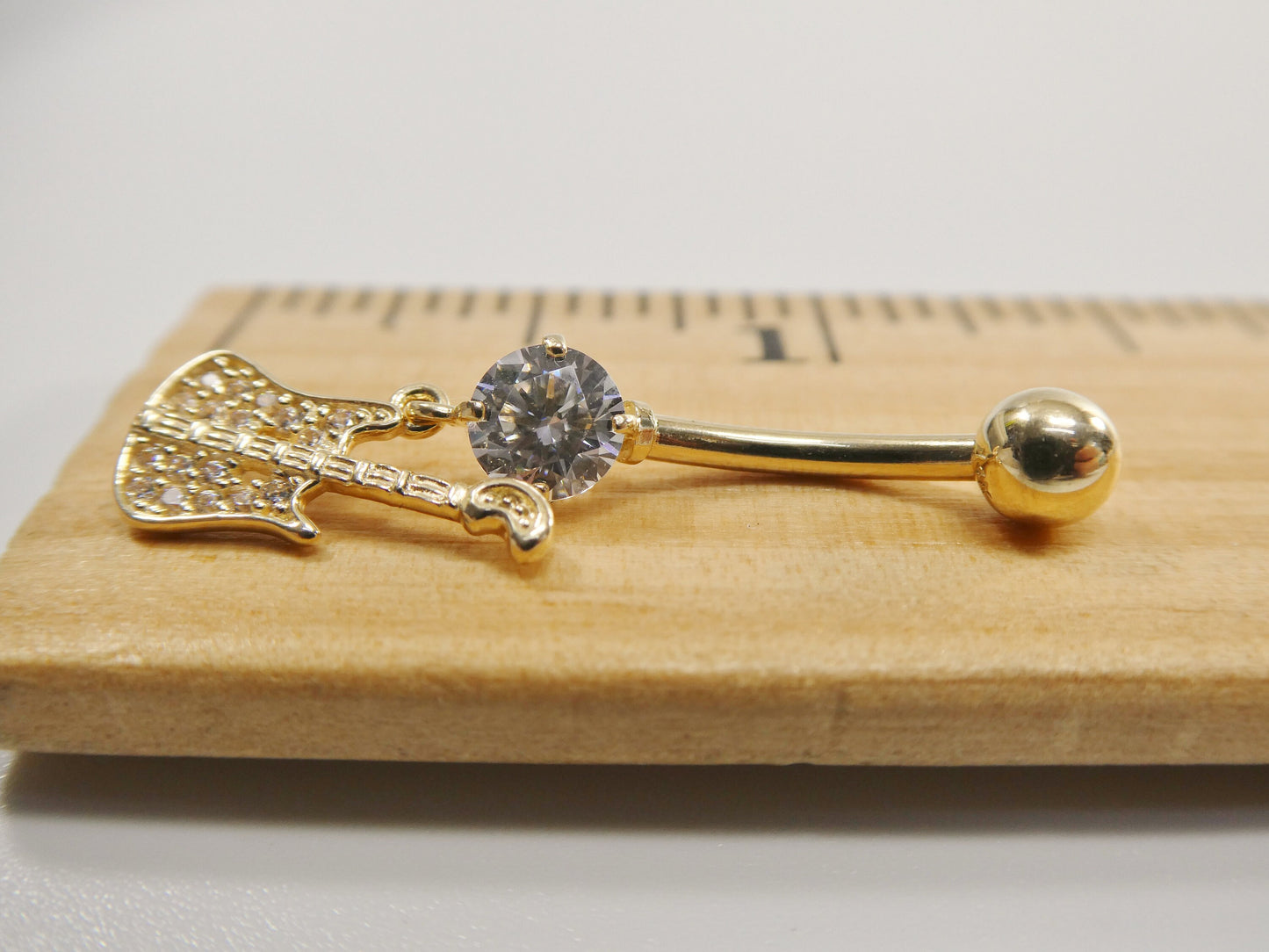 14k real solid yellow gold guitar dangling belly button ring piercing