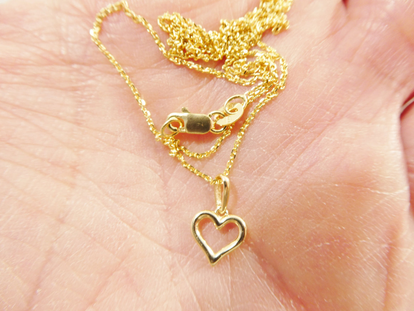 14k real solid yellow gold small heart pendent and cable necklace