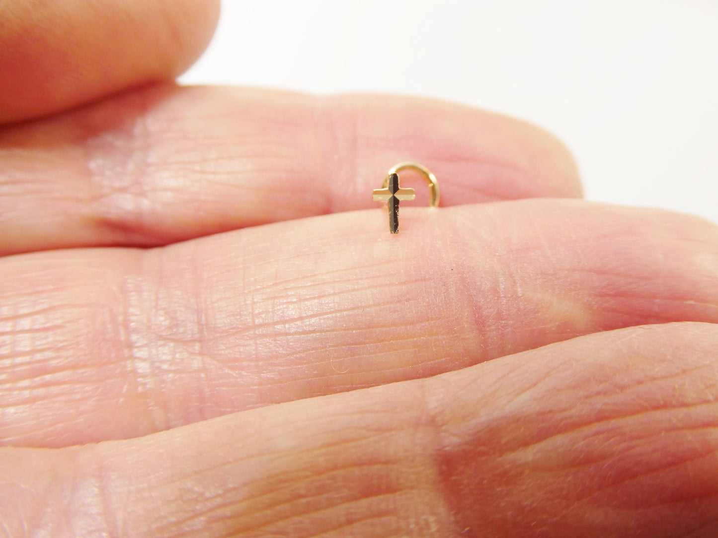 14k real solid yellow gold diamond cut twist cross nose ring