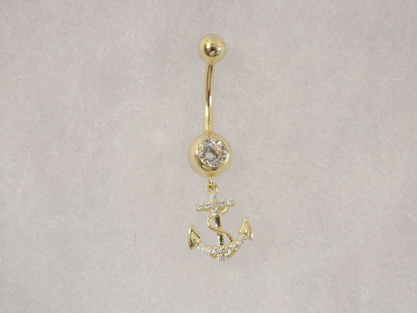 14k real solid yellow gold anchor navel belly button ring piercing