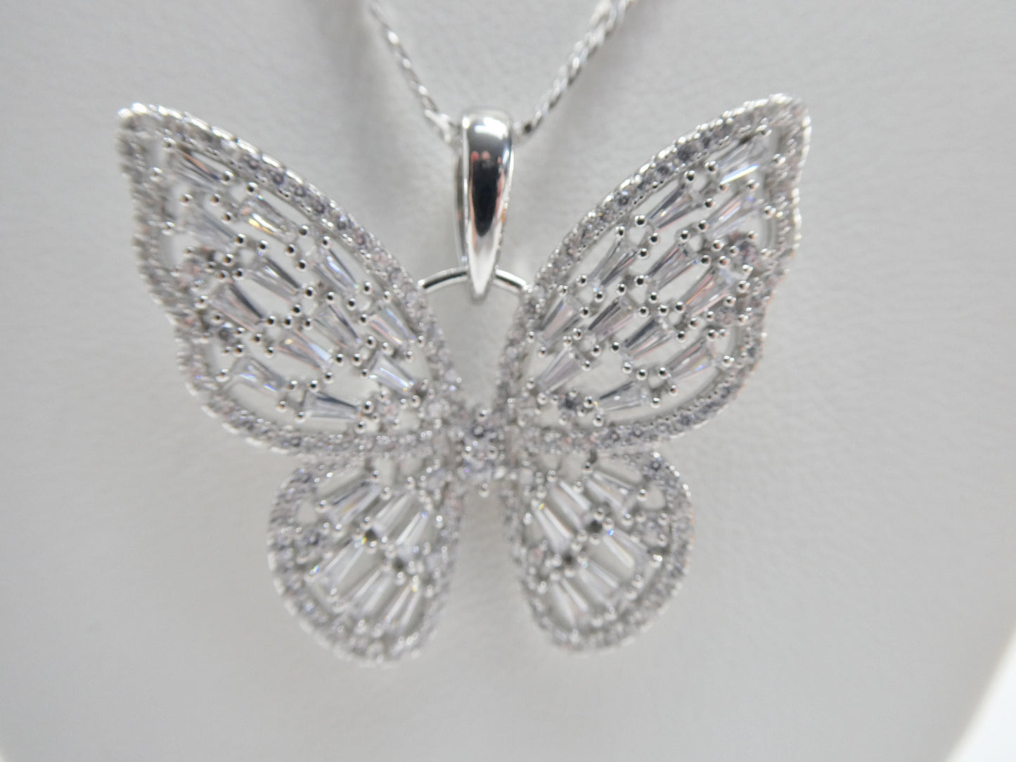 real 925 sterling silver baguette setting butterfly chain and pendent