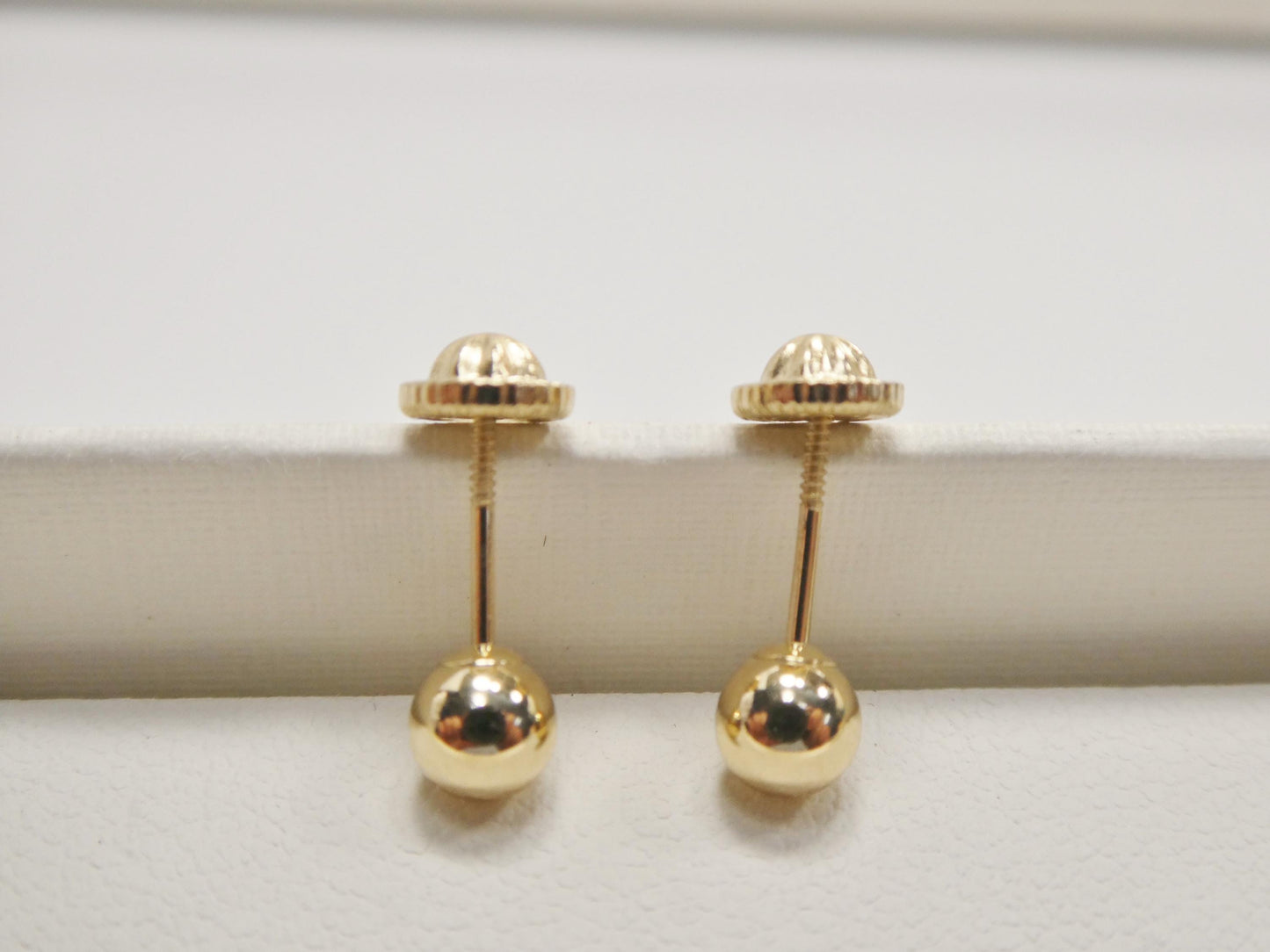 14k solid yellow gold high polish flat screw post ball earrings