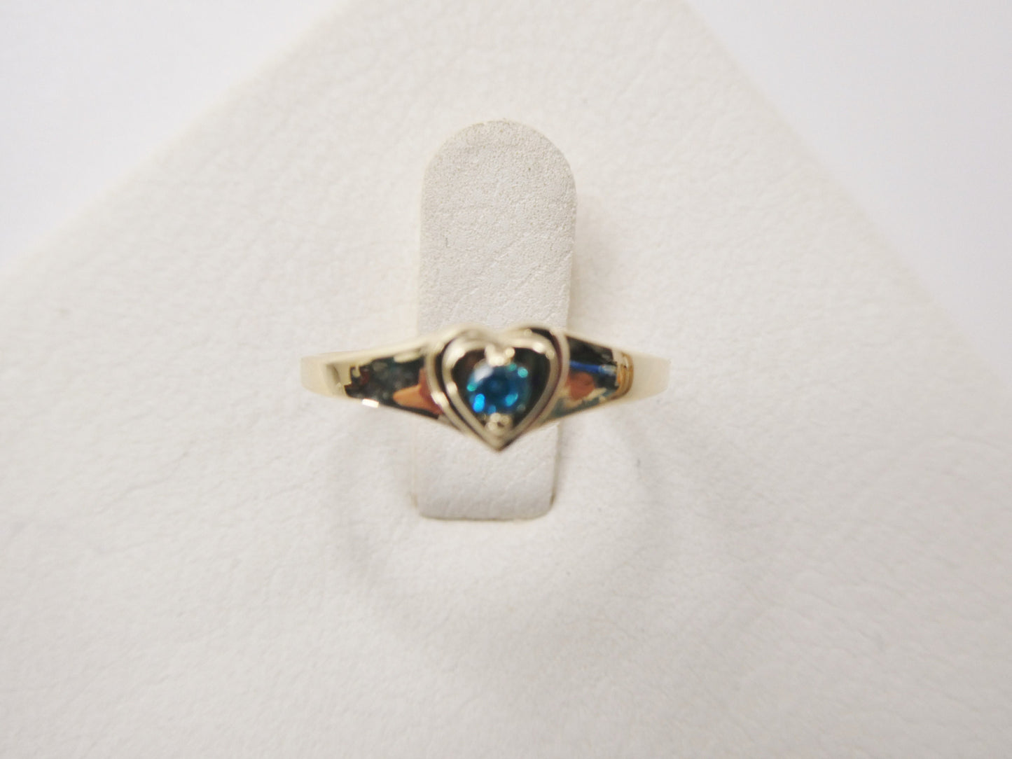 10k solid yellow gold baby children heart shaped color stone ring