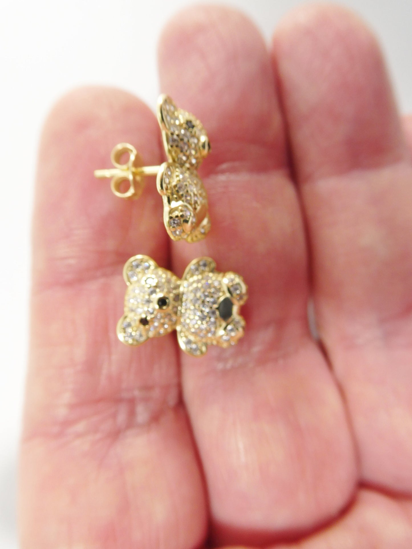 real 925 sterling silver small teddy bear push post earring