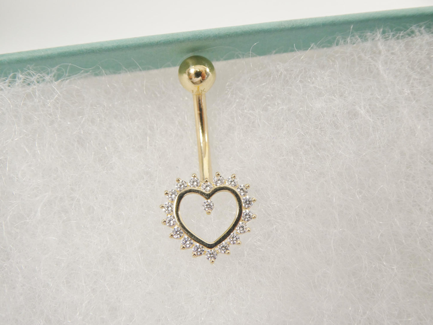 14k real solid yellow gold heart belly button ring piercing