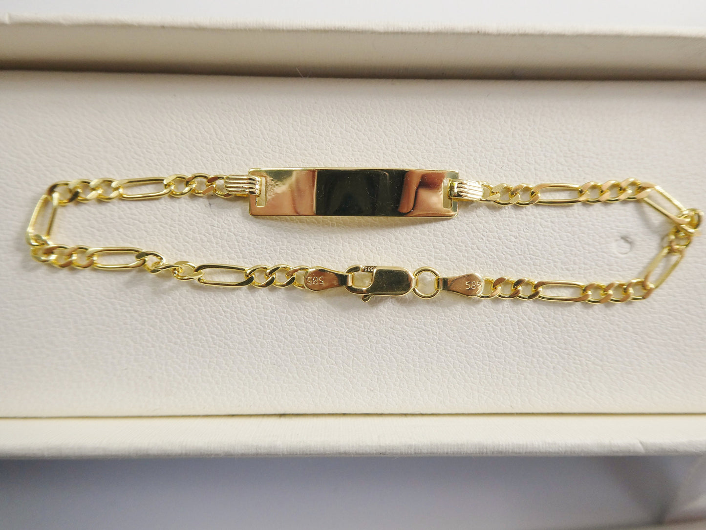 14K real solid yellow gold 6 inch Figaro style baby ID bracelet