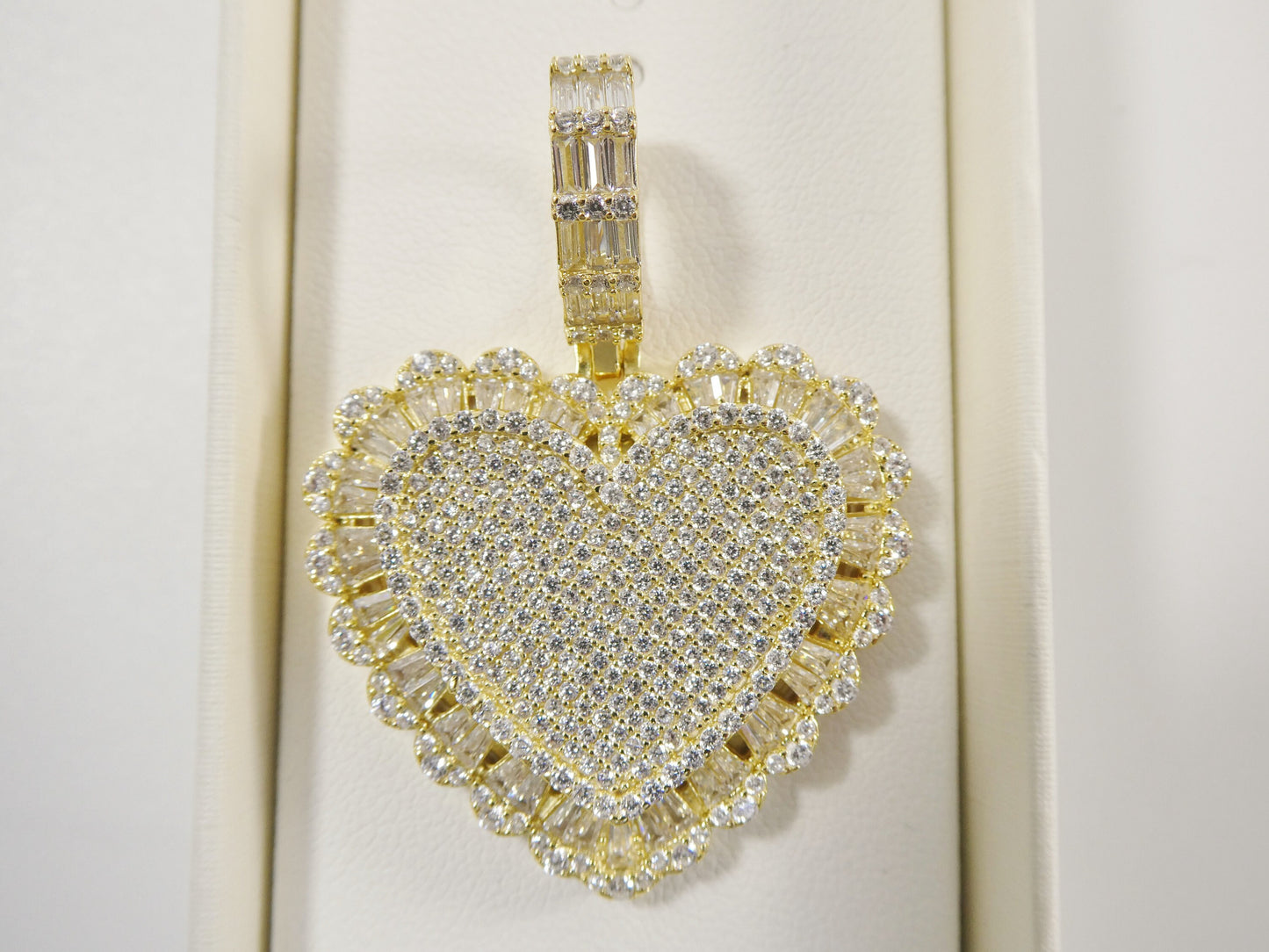 real 925 sterling silver full stone setting large heart pendent