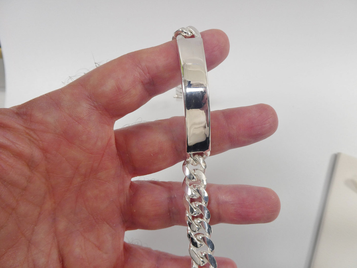 9 inch real 925 sterling silver heavy solid curb men ID bracelet