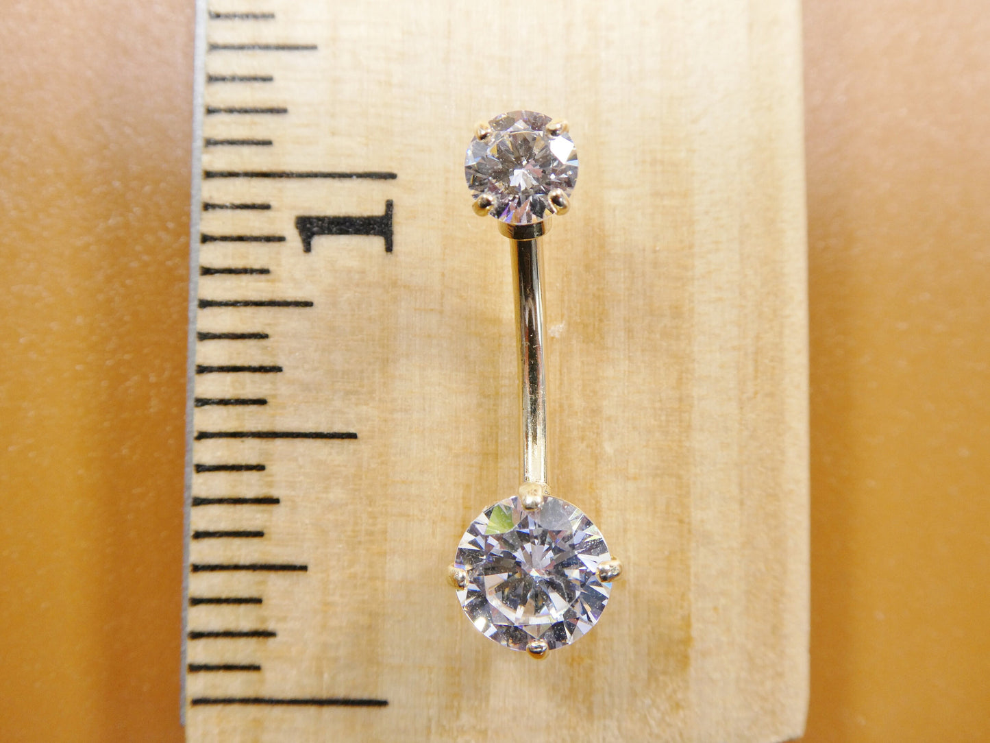 14k real solid yellow gold 7mm stone belly button ring piercing