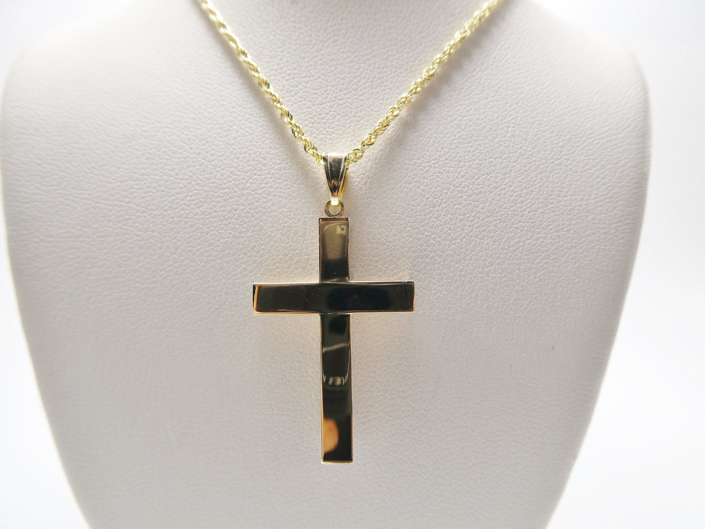 14k real solid yellow gold super high polish cross pendent and robe necklace