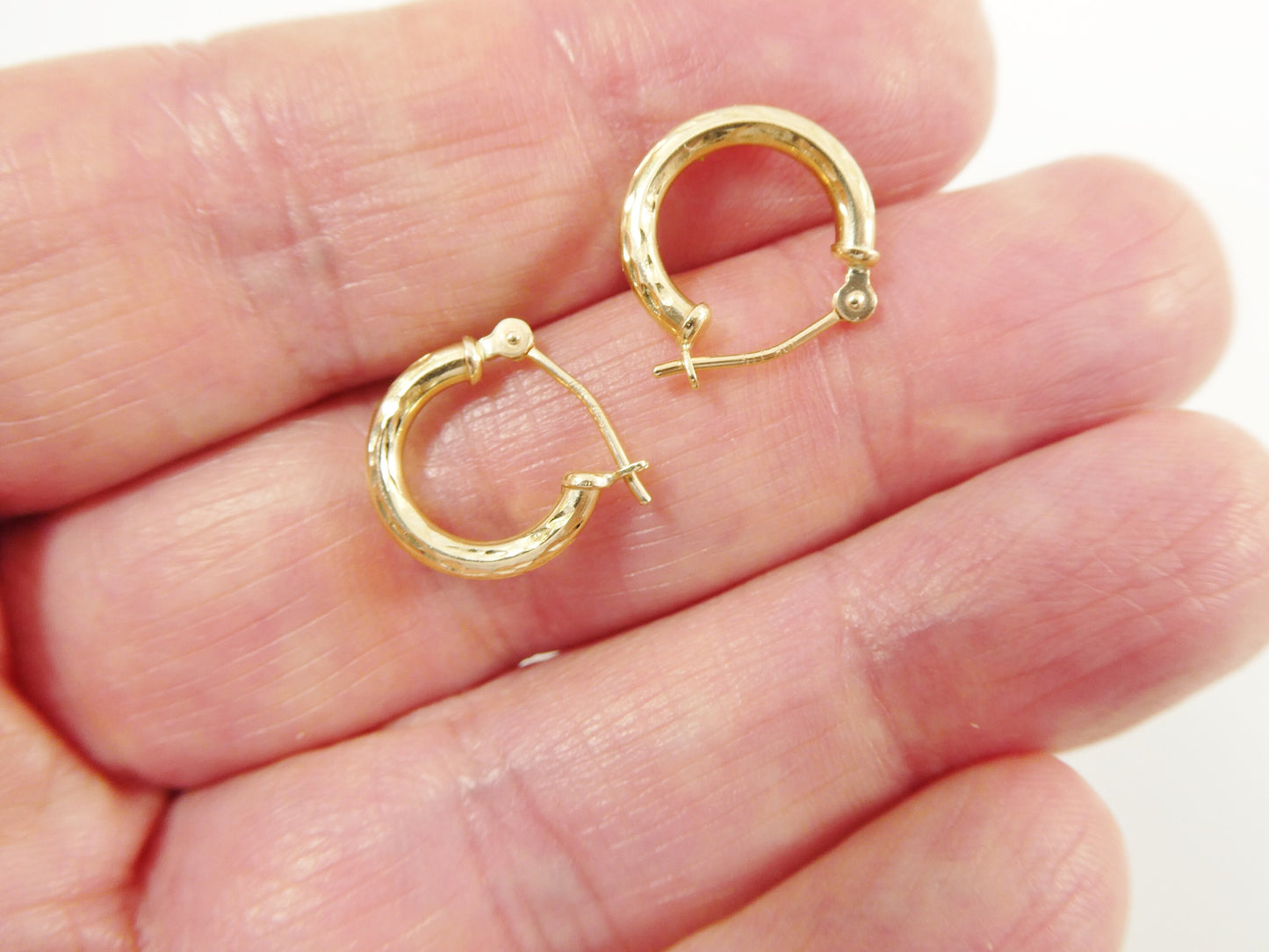 real 10k solid yellow gold diamond cut hoop 12mm tube earring