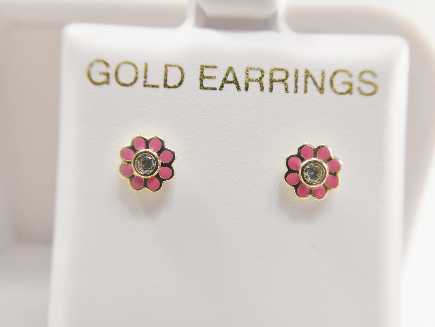10k real solid gold kids enamel flower screw post earrings